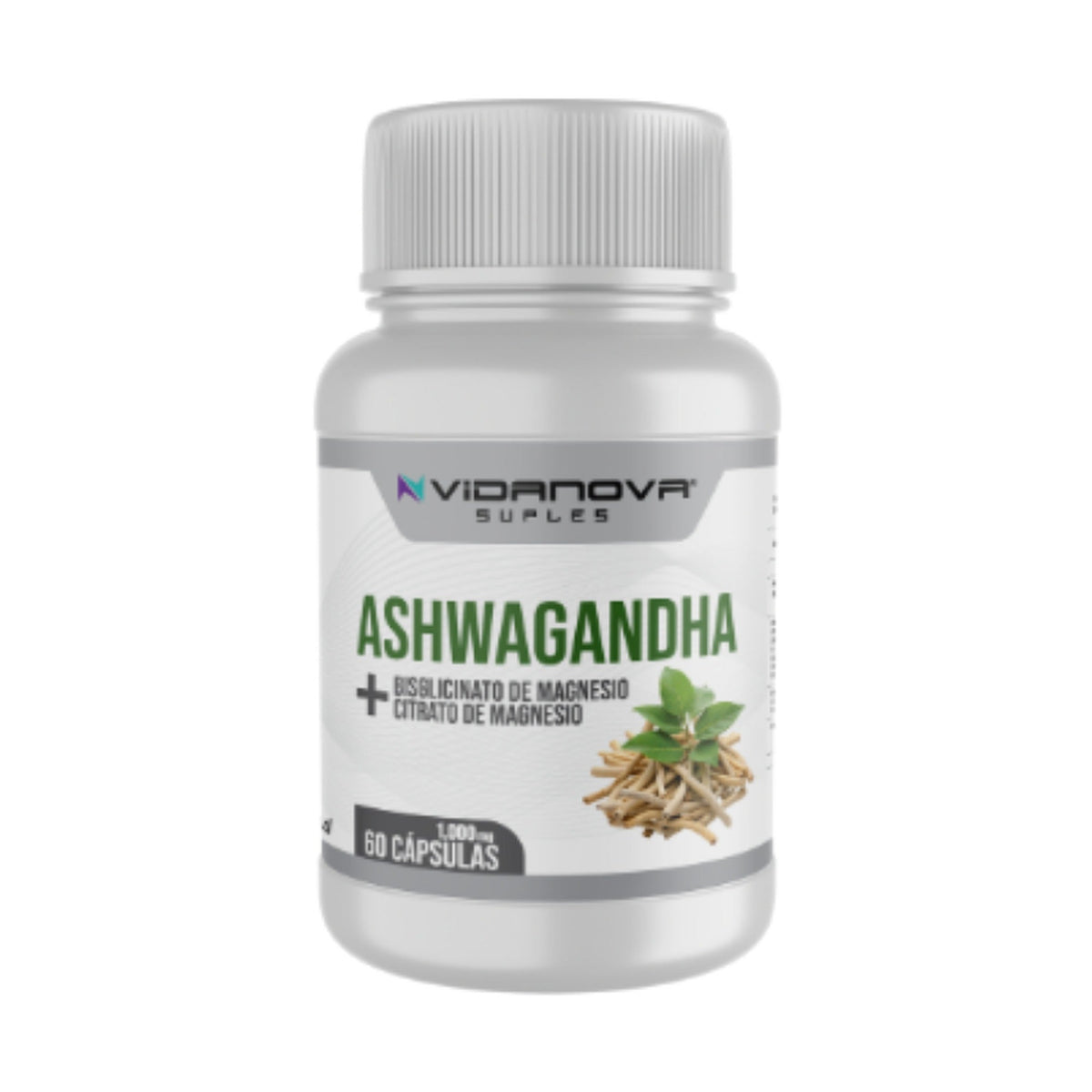 Frasco de Ashwagandha con magnesio de Vidanova, 60 cápsulas