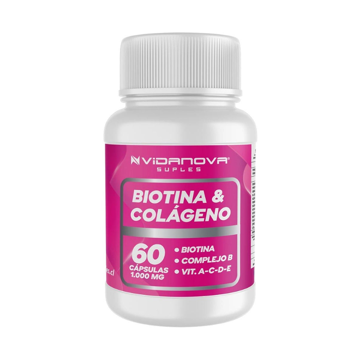 Frasco de Biotina + Colágeno 1000 mg de Vidanova, 60 cápsulas
